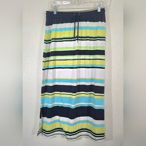 *NWT* Talbots Navy Blue/Turquoise/Green/Yellow/White Drawstring Waist Skirt, SP